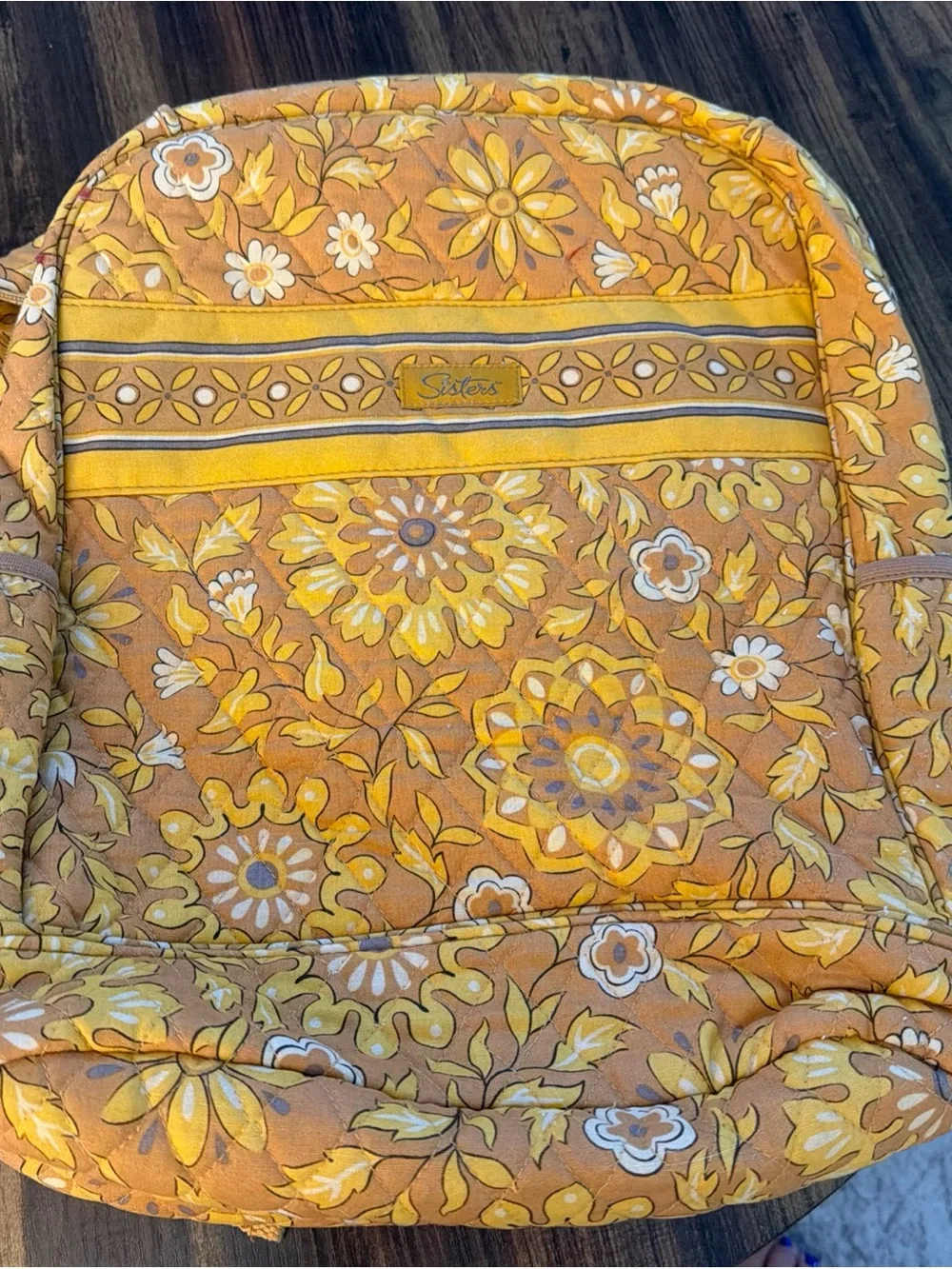 Longaberger Yellow Floral Quilted Backpack